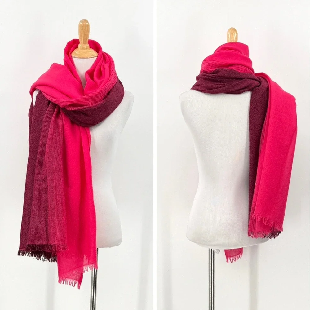 LULULEMON Warrior Scarf Women One Size Pink Ombre Wool Fringe Trim Wrap Oversize